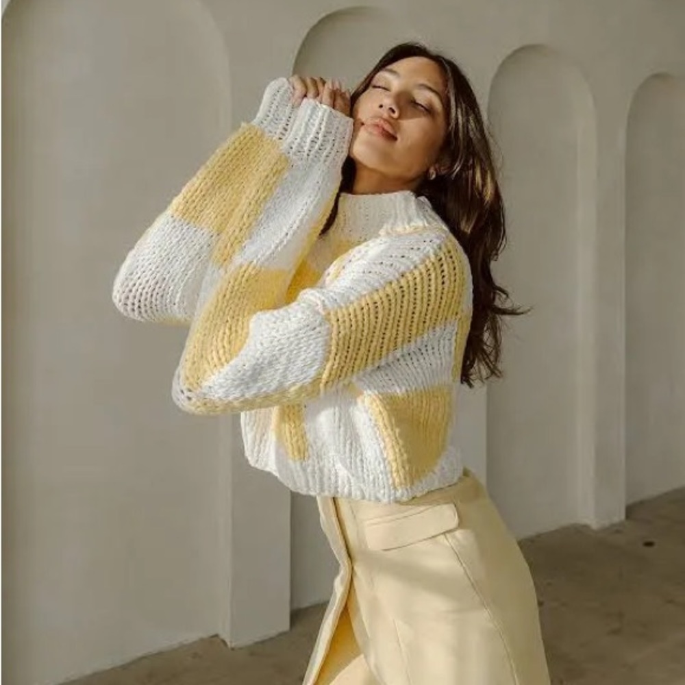 Yellow the Label Zora Chunky Checkered Sweater